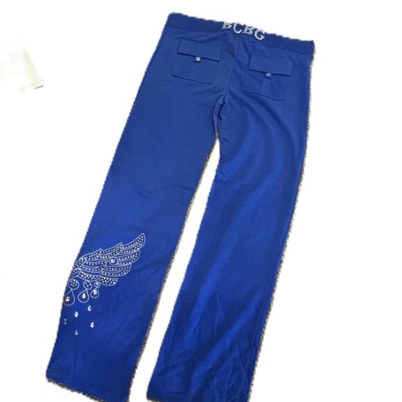 BCBG Paris Women's Blue Rhinestone Embellished Athleisure Track Pants -Large NWT - Picture 2 of 8